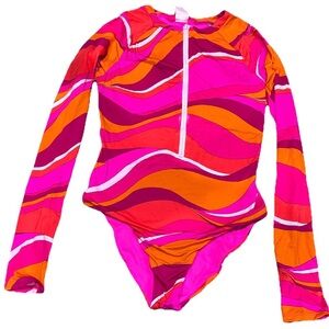 Trina Turk Zip Paddle Suit One Piece Swimsuit Rash Guard Vivid Vista M
